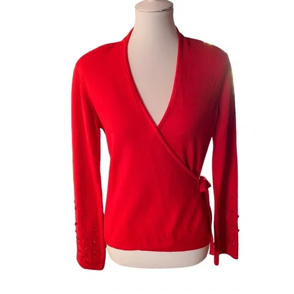 Escada Beautiful Red Wrap Sweater Cardigan Top - Picture 1 of 11
